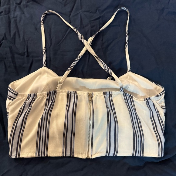 White and blue striped sailor tie front crop top with cross back - Picture 6 of 7